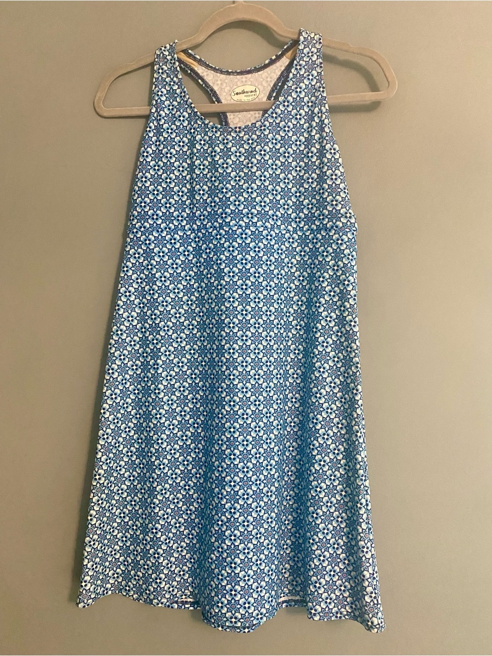 Southwind Apparel Blue Kaleidoscope Geometric Active Racerback Dress Sz S
